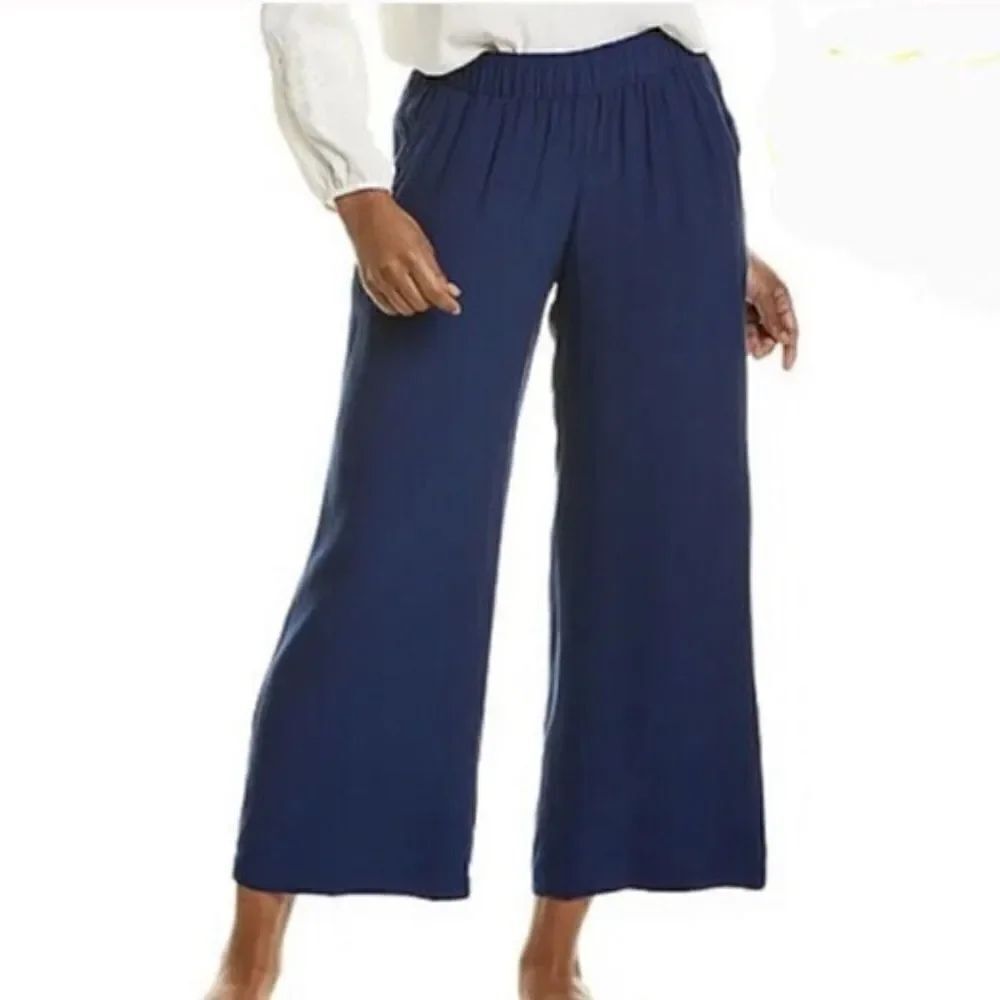 Johnny Was Calme Womens Cropped Palazzo Pants Navy XS